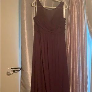 Plum purple long bridesmaid dress sheer top